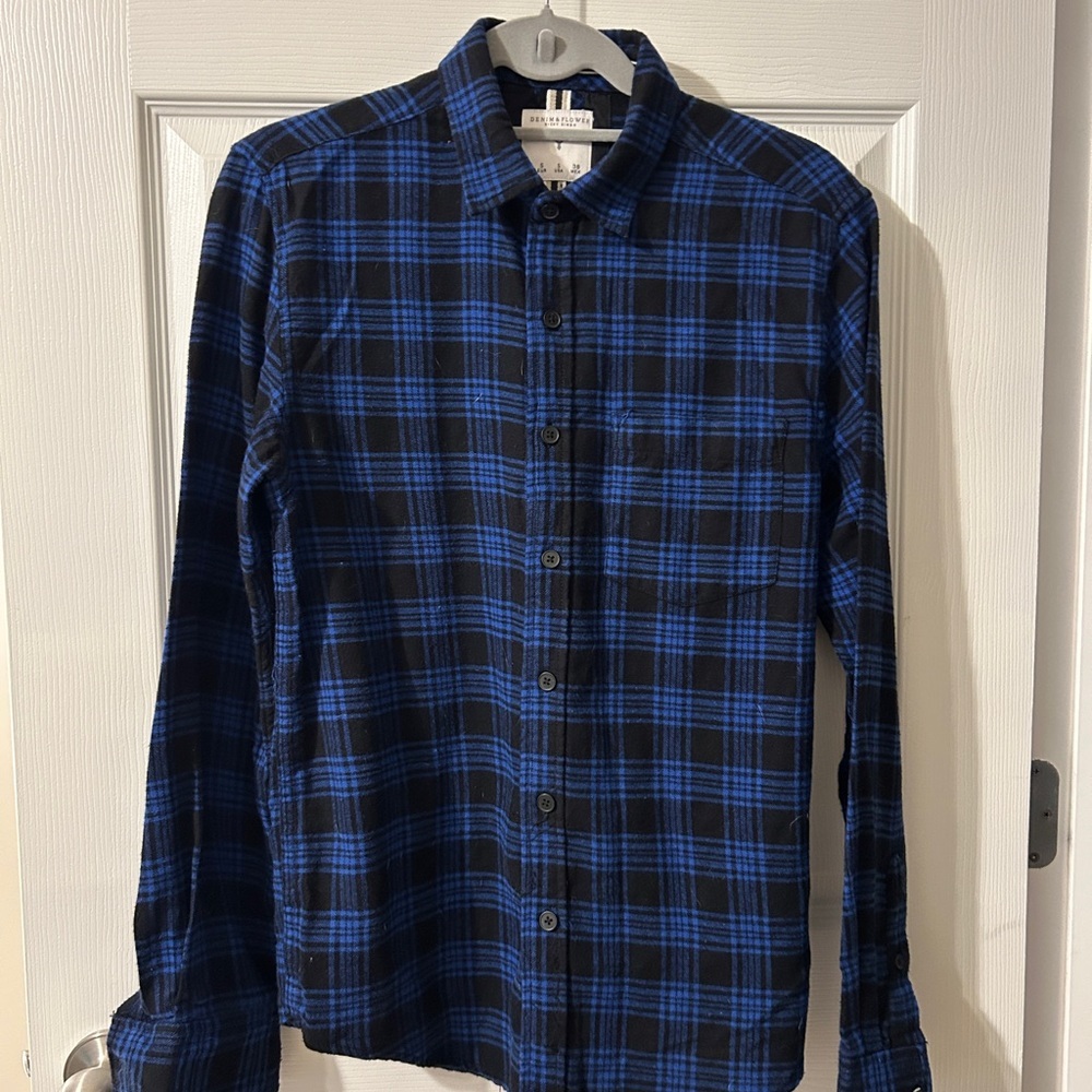 Denim & Flower Blue and Black Plaid Shirt NWOT